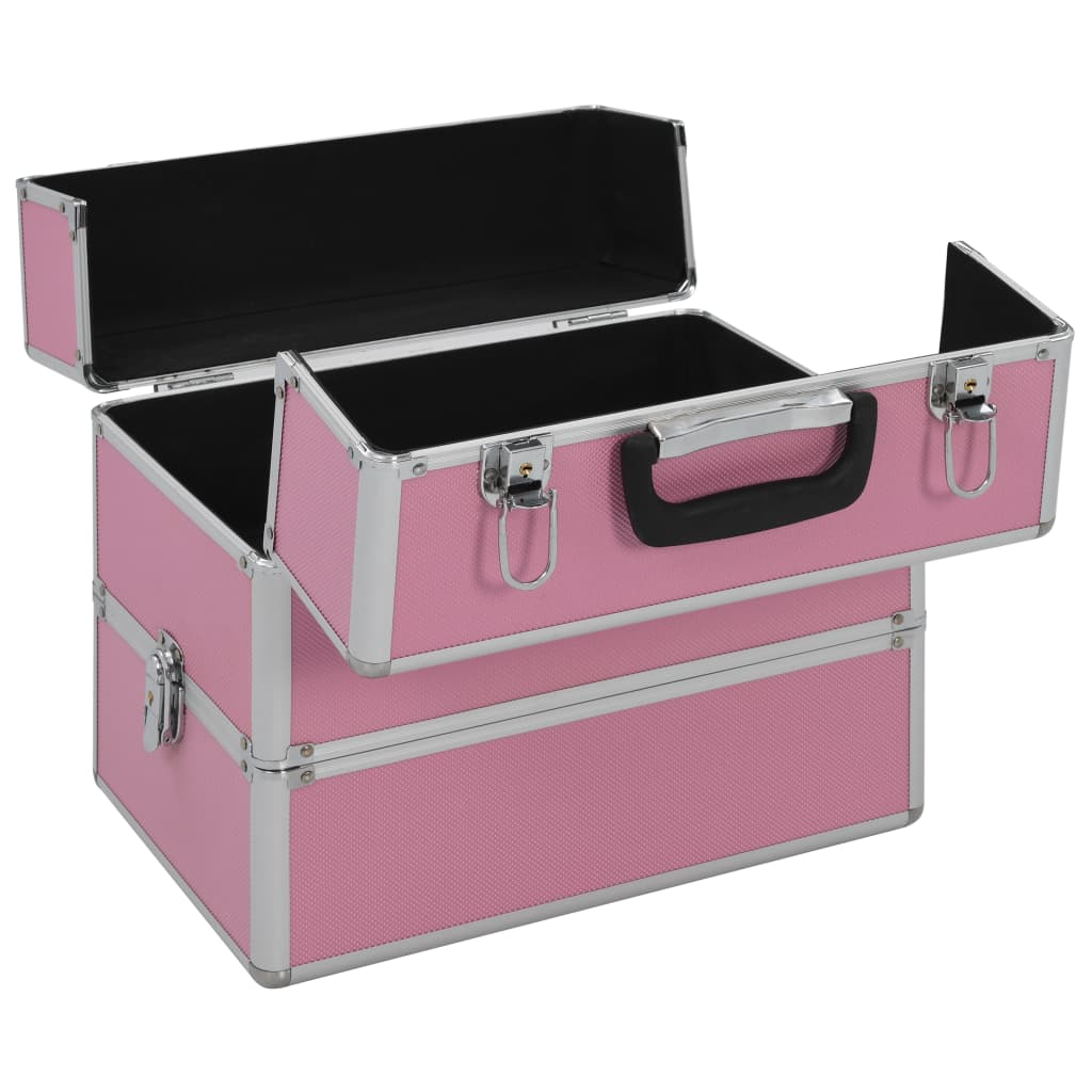 vidaXL Make-up Case 37x24x35 cm Pink Aluminium