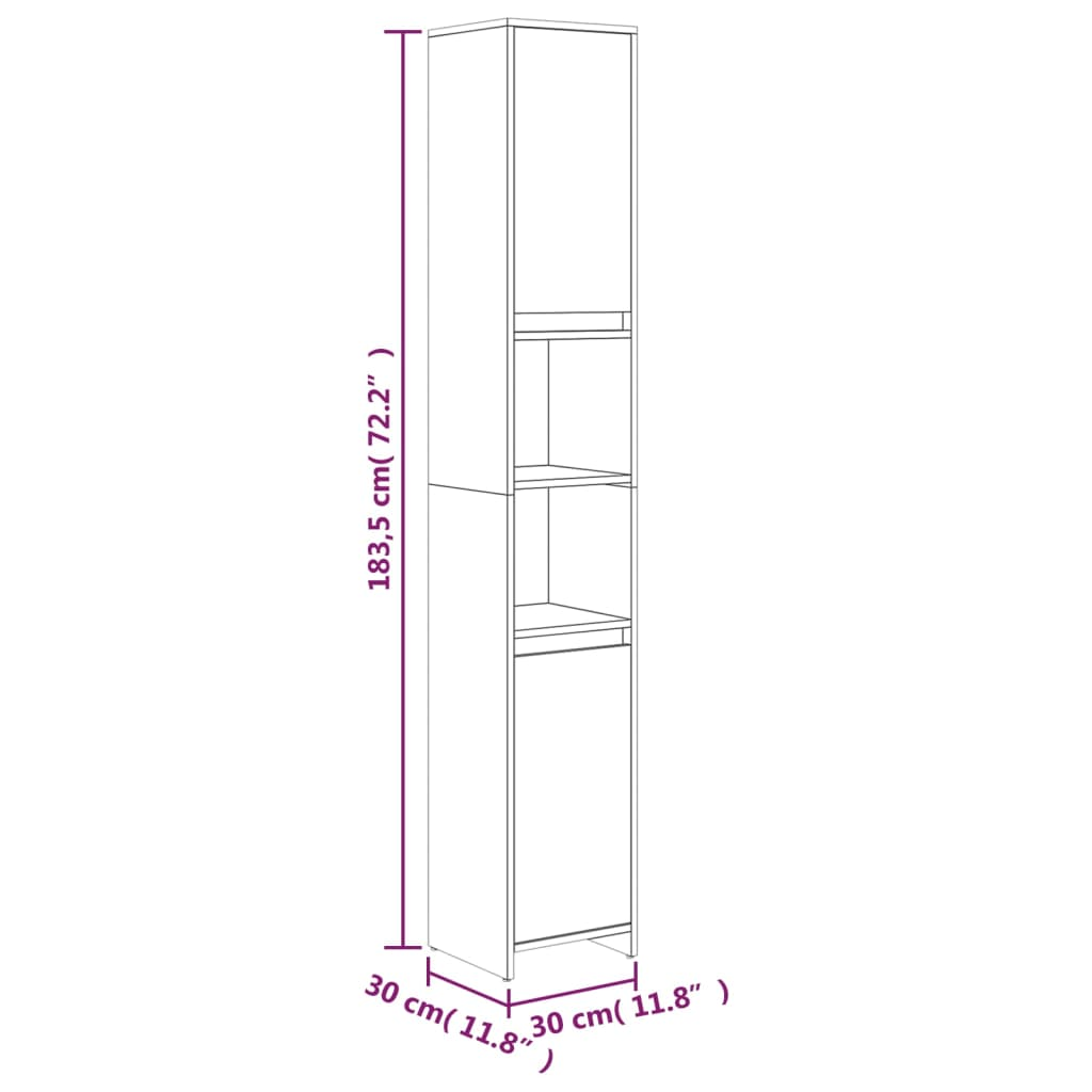 vidaXL Bathroom Cabinet Grey Sonoma 30x30x183.5 cm Engineered Wood