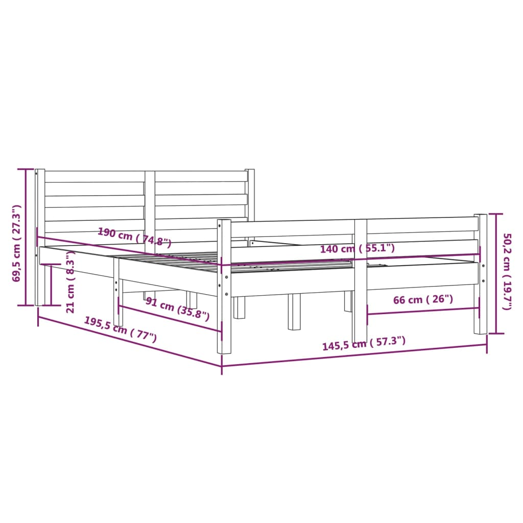 vidaXL Bed Frame Solid Wood 140x190 cm