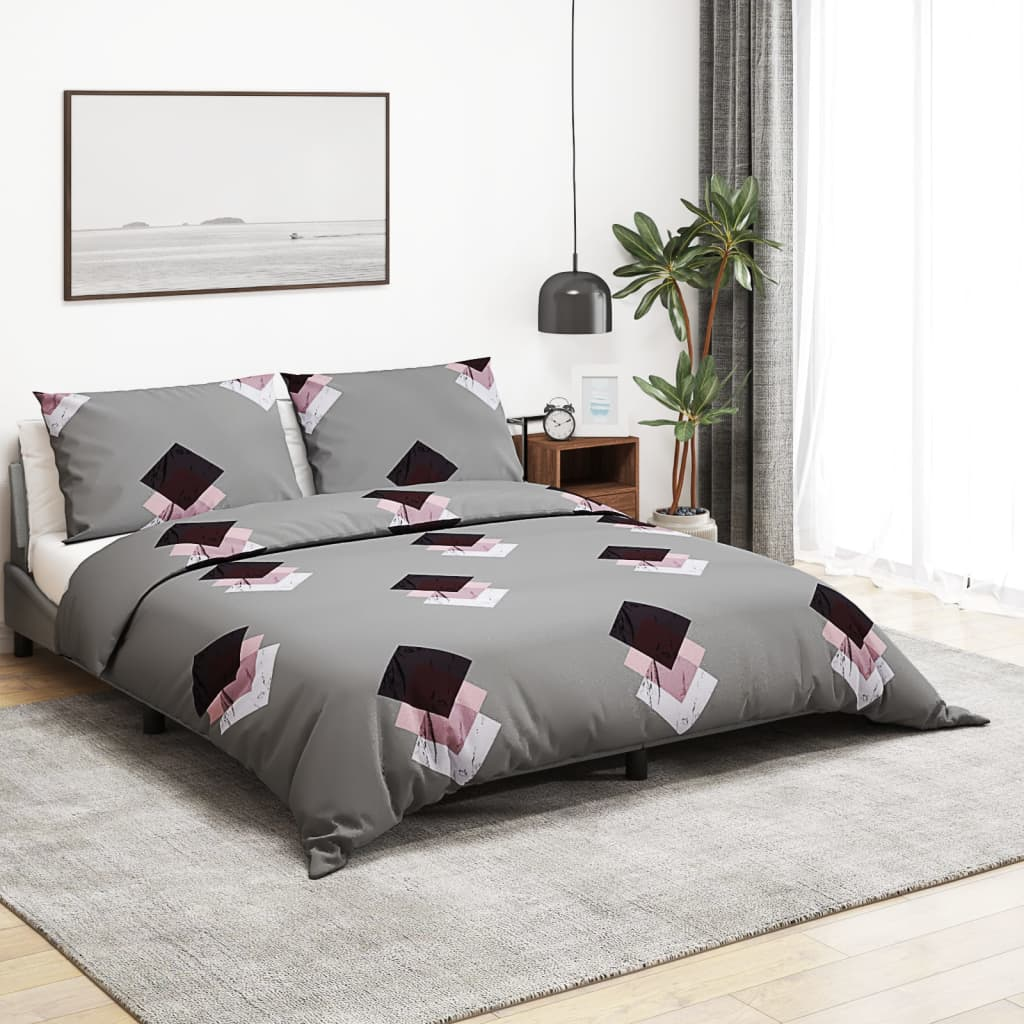 vidaXL Duvet Cover Set Grey 200x200 cm Cotton