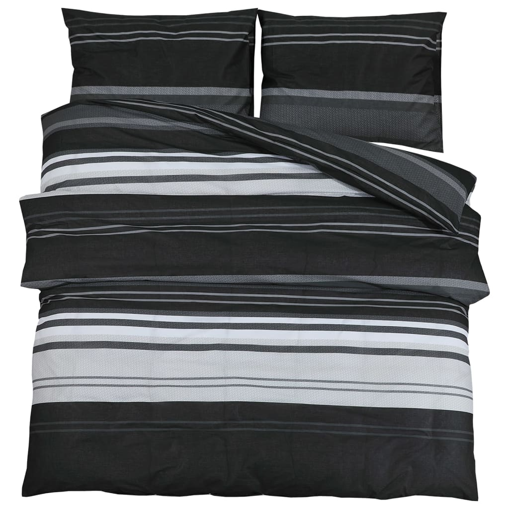 vidaXL Duvet Cover Set Black and White 200x200 cm Cotton