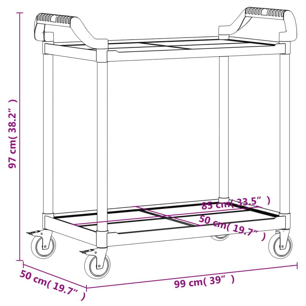 vidaXL 2-Tier Trolley Grey 99x50x97 cm Aluminium