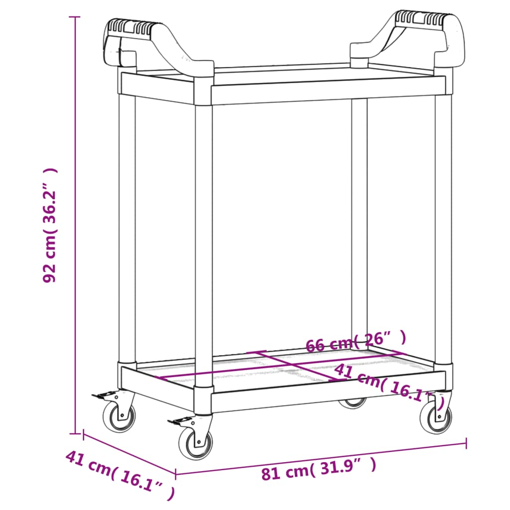 vidaXL 2-Tier Trolley Black 81x41x92 cm Aluminium