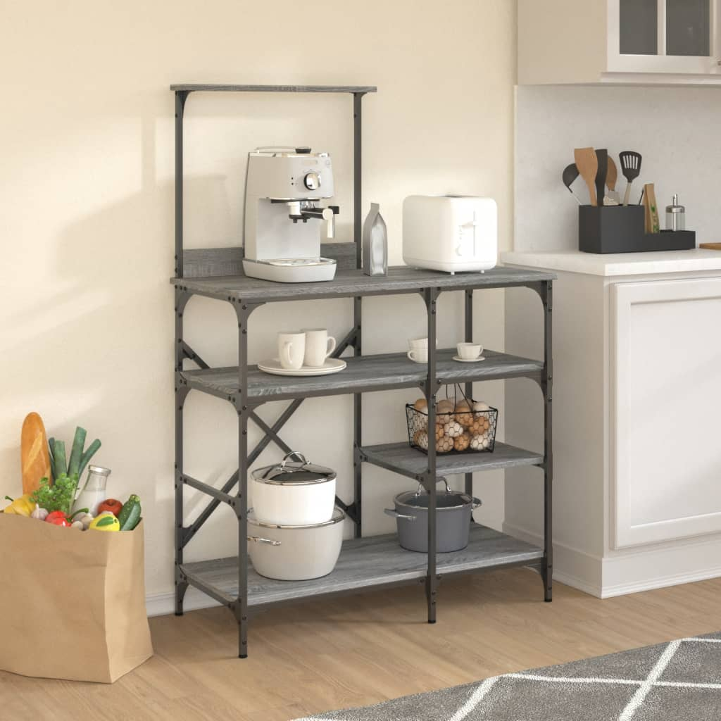 vidaXL Baker's Rack Grey Sonoma 90x40x132 cm Engineered Wood and Metal