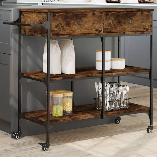 vidaXL Kitchen Trolley Smoked Oak 105x42x95 cm Engineered Wood