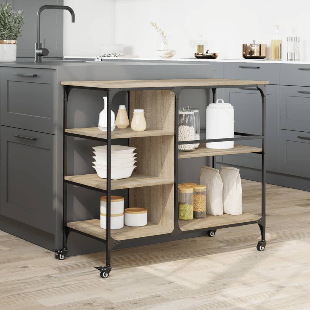 vidaXL Kitchen Trolley Sonoma Oak 100x45x89.5 cm Engineered Wood