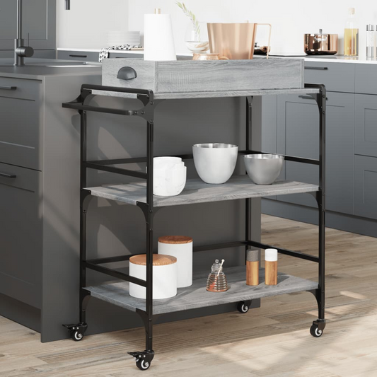 vidaXL Kitchen Trolley Grey Sonoma 81.5x41x92.5 cm Engineered Wood