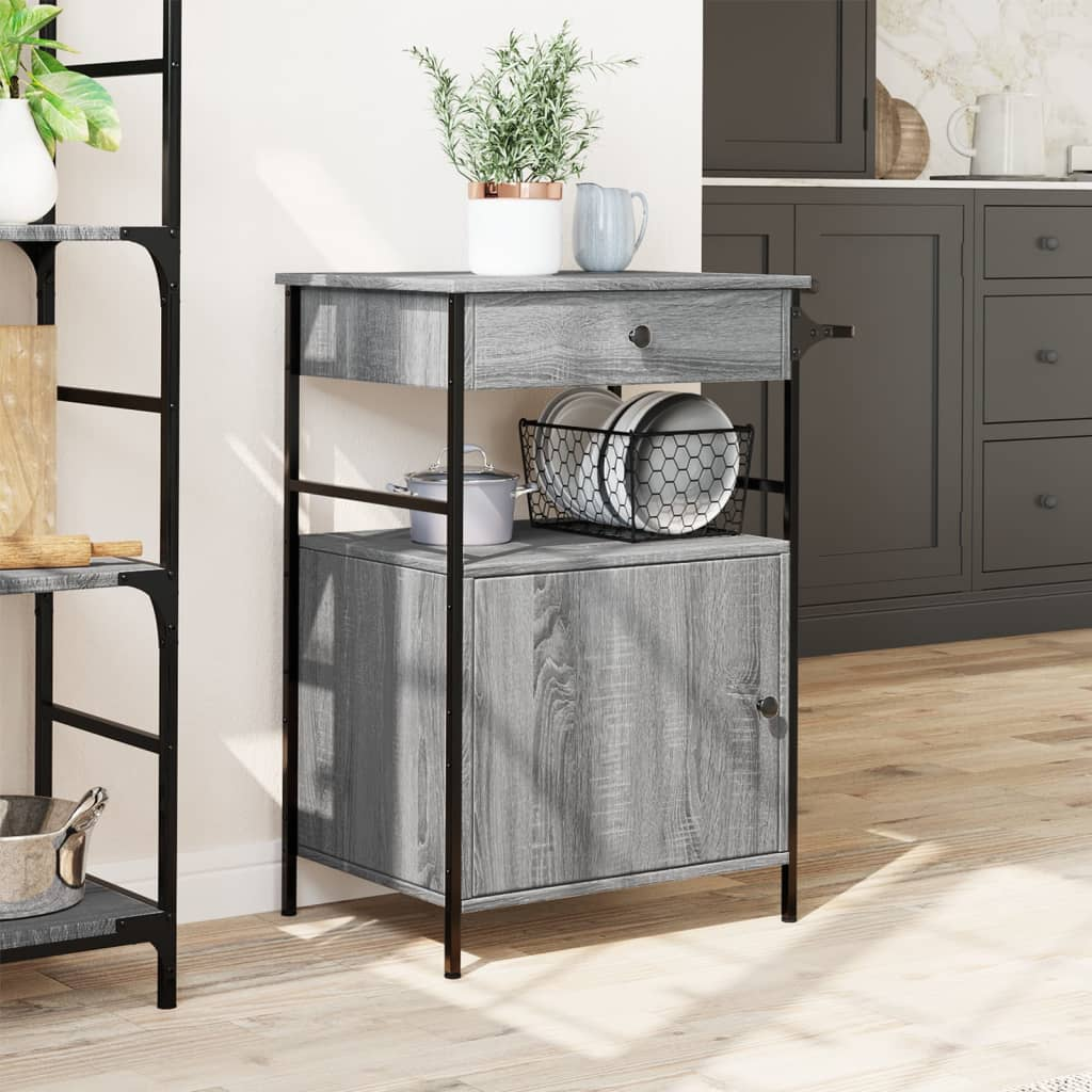 vidaXL Kitchen Trolley Grey Sonoma 56x43x89.5 cm Engineered Wood