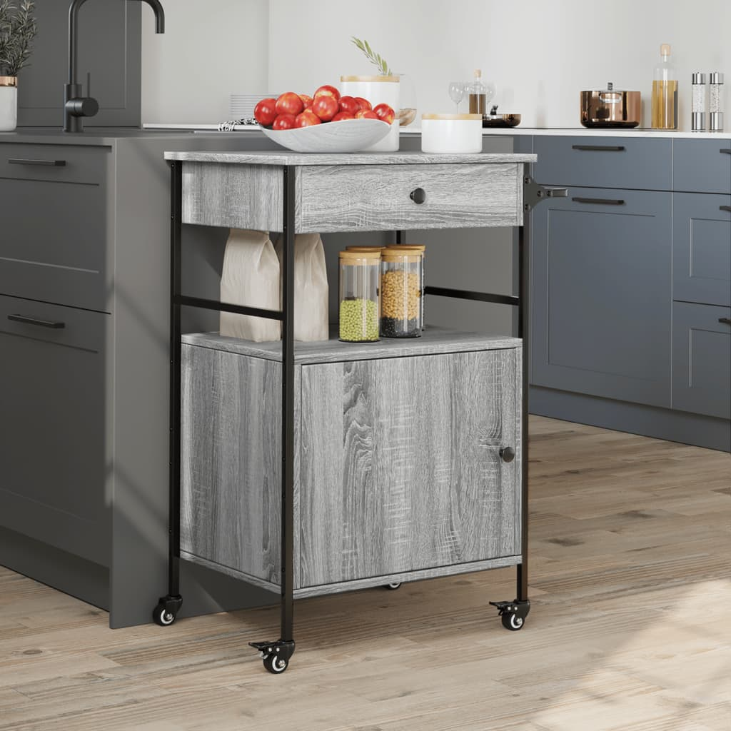 vidaXL Kitchen Trolley Grey Sonoma 56x43x89.5 cm Engineered Wood