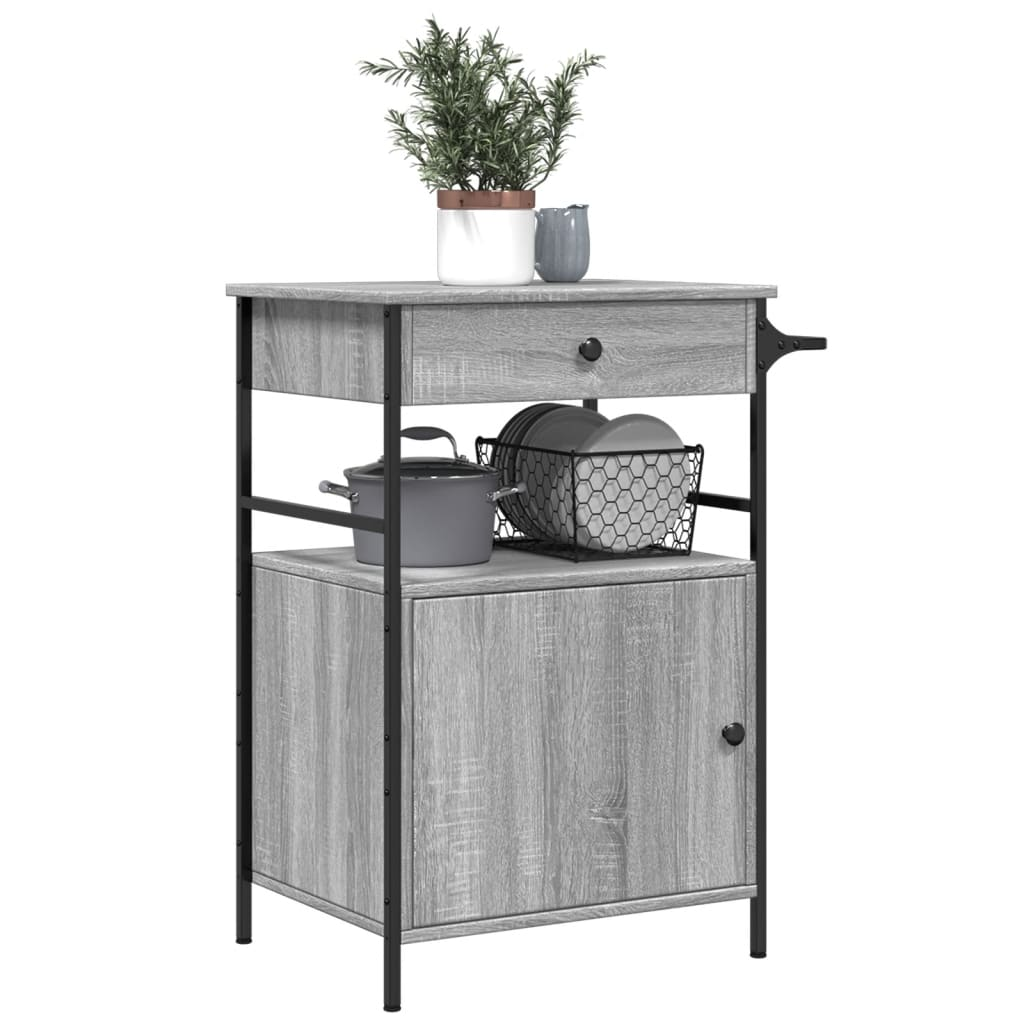 vidaXL Kitchen Trolley Grey Sonoma 56x43x89.5 cm Engineered Wood