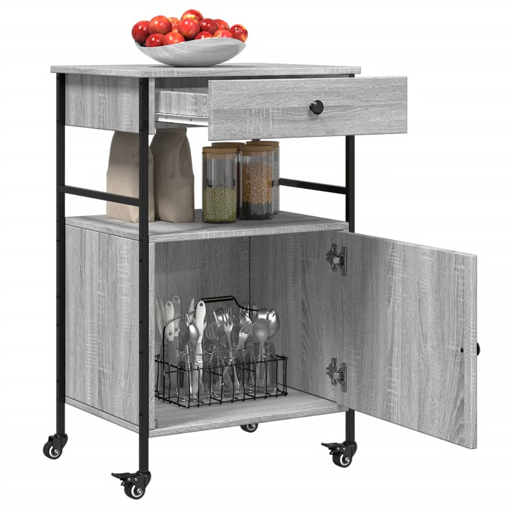 vidaXL Kitchen Trolley Grey Sonoma 56x43x89.5 cm Engineered Wood