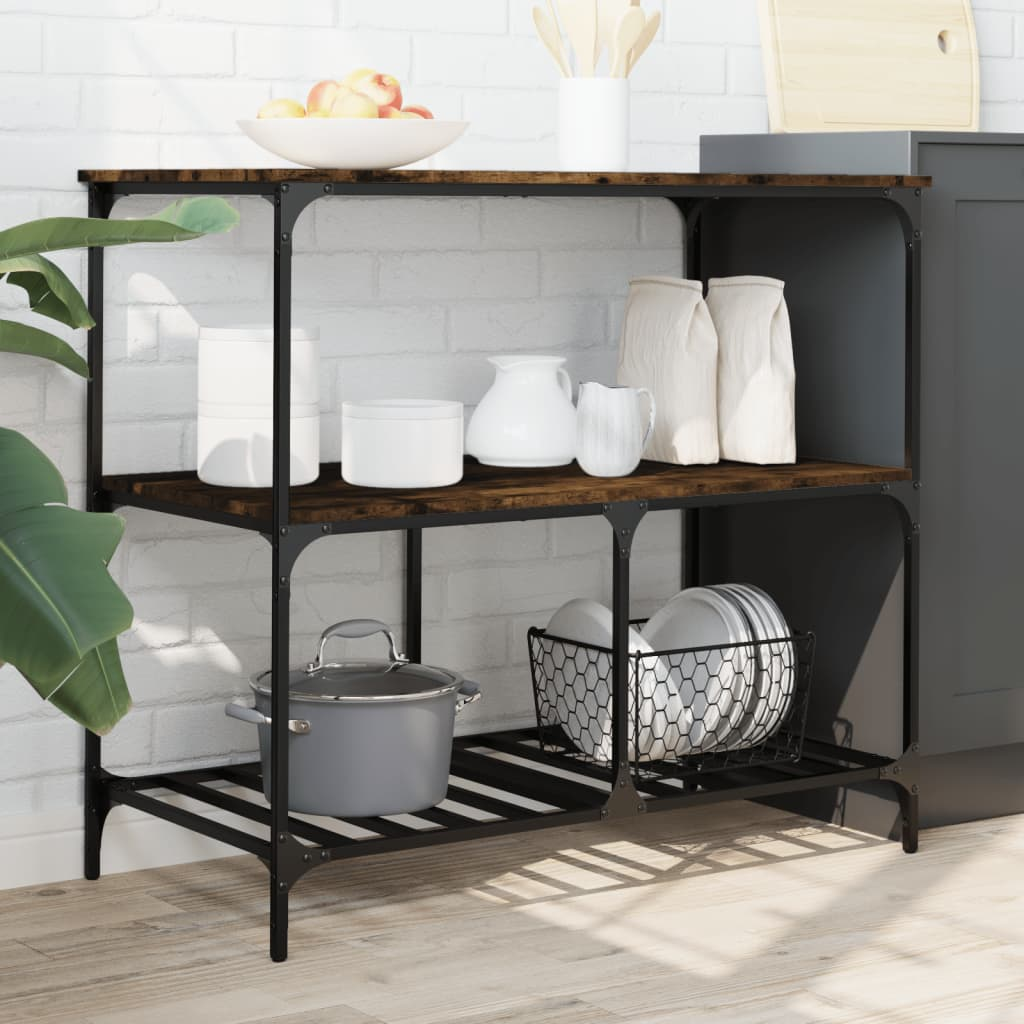 vidaXL Kitchen Trolley Smoked Oak 100x50x95 cm Engineered Wood