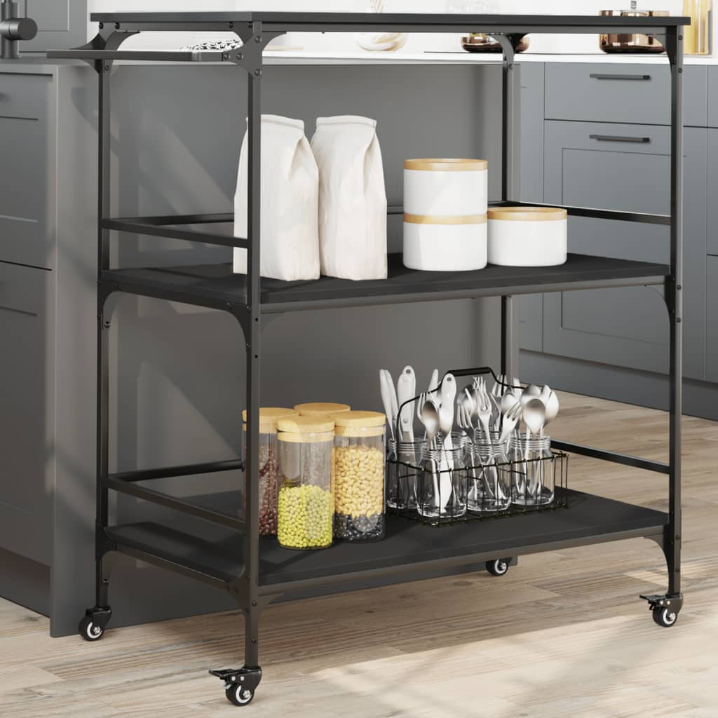 vidaXL Kitchen Trolley Black 100.5x50x105 cm Engineered Wood