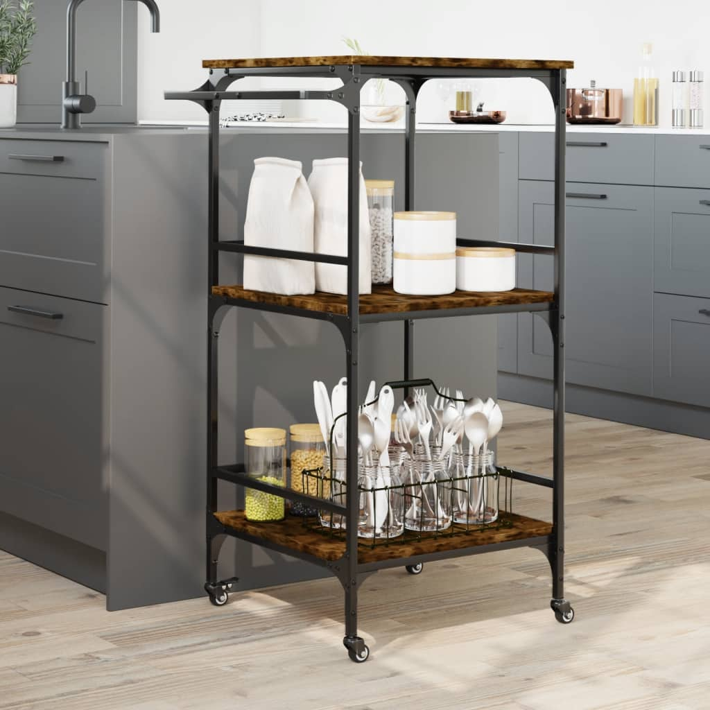 vidaXL Kitchen Trolley Smoked Oak 60.5x50x105 cm Engineered Wood