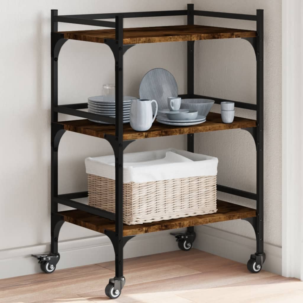 vidaXL Kitchen Trolley Smoked Oak 50x35x75.5 cm Engineered Wood