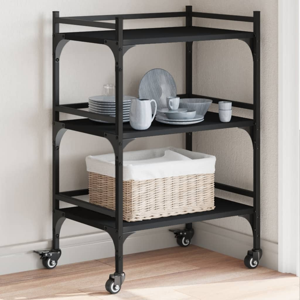 vidaXL Kitchen Trolley Black 50x35x75.5 cm Engineered Wood