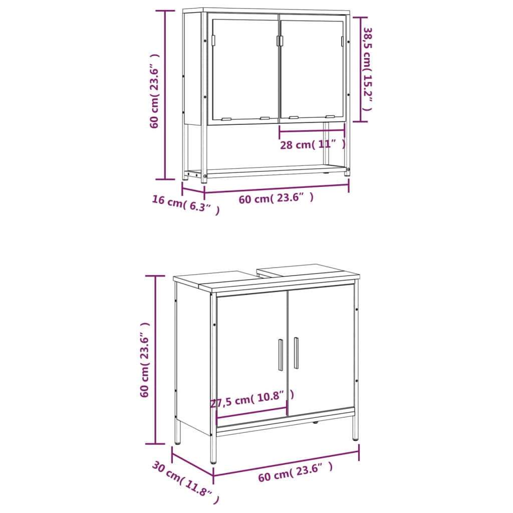 vidaXL 2 Piece Bathroom Furniture Set Brown Oak Engineered Wood