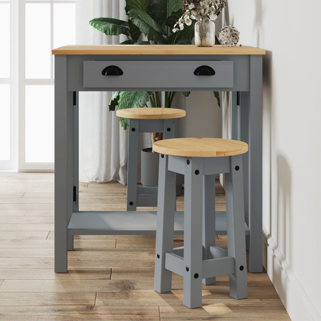 vidaXL Bar Stools 2 pcs Grey Solid Wood Pine