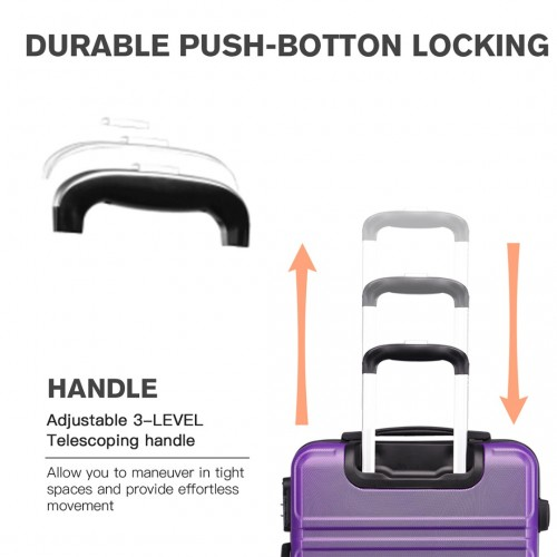 K1871-1L - Kono ABS 20 Inch Sculpted Horizontal Design Cabin Luggage - Purple