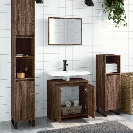 vidaXL 2 Piece Bathroom Furniture Set Brown Oak Engineered Wood