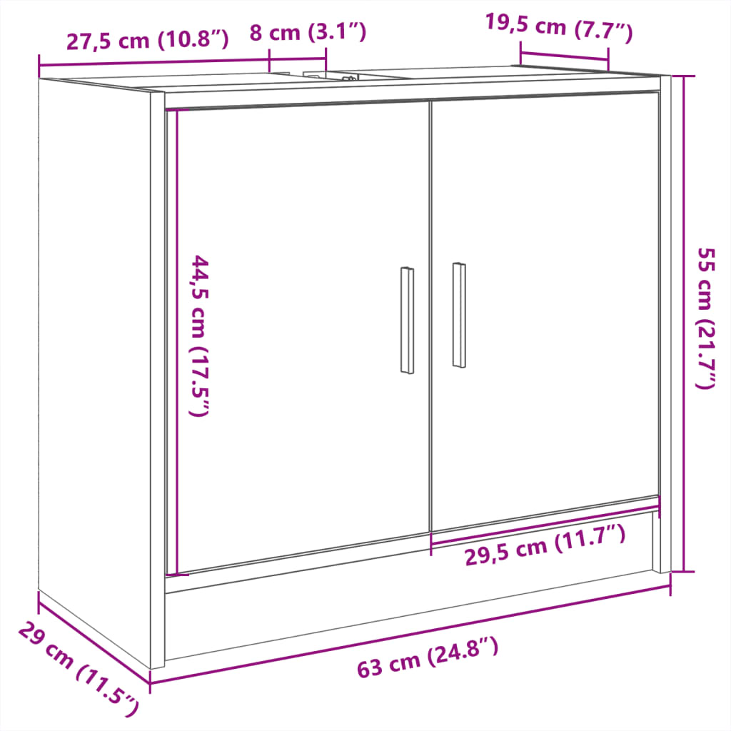 vidaXL Sink Cabinet White 63x29x55 cm Engineered Wood