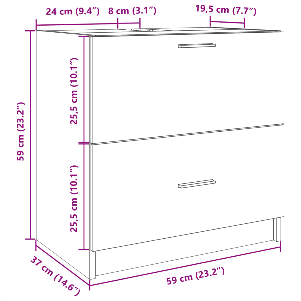 vidaXL Sink Cabinet Black 59x37x59 cm Engineered Wood