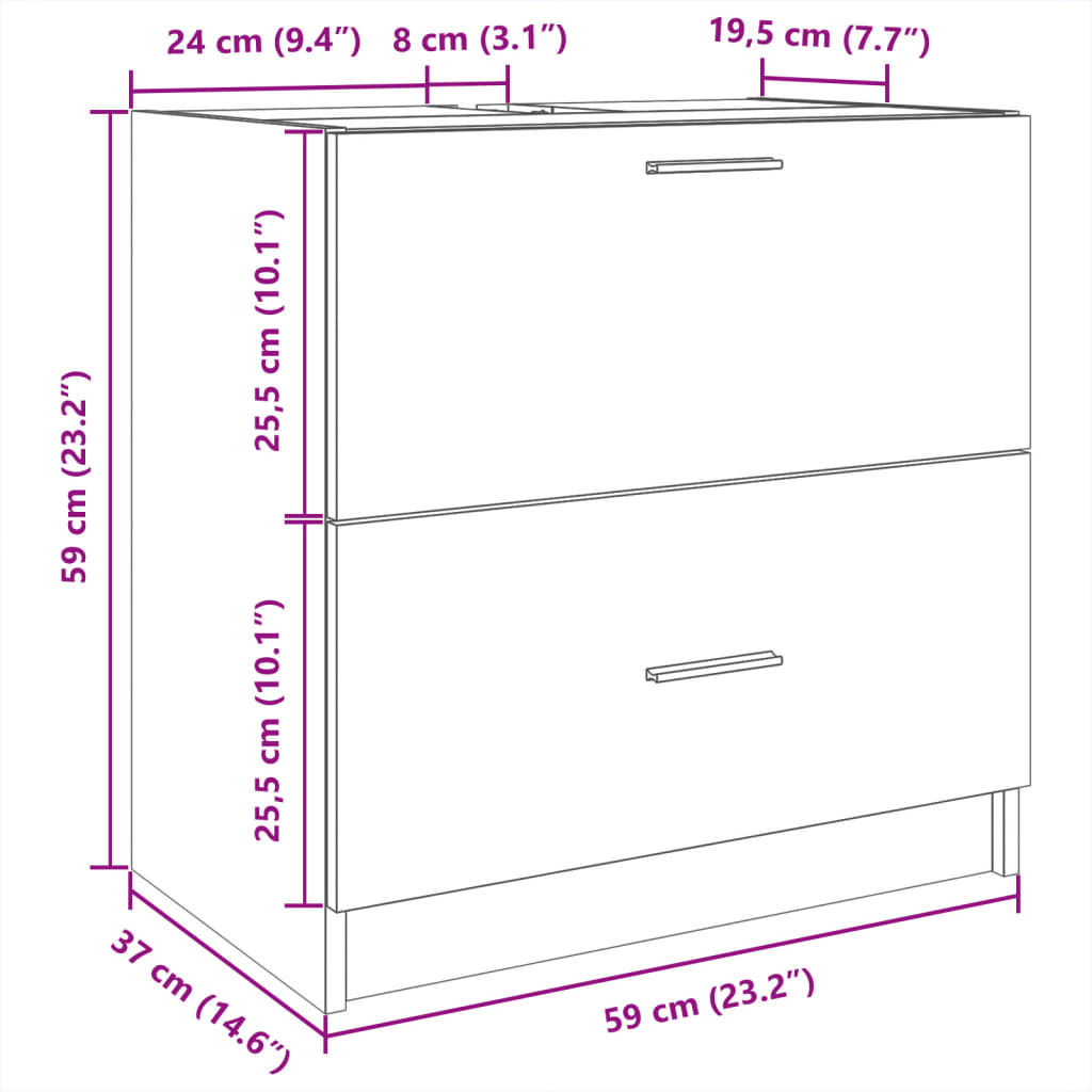 vidaXL Sink Cabinet Grey Sonoma 59x37x59 cm Engineered Wood