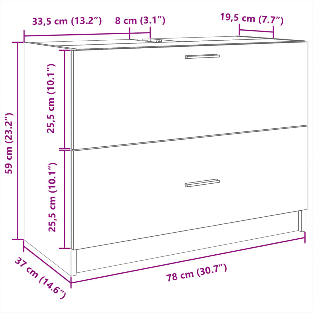 vidaXL Sink Cabinet Black 78x37x59 cm Engineered Wood