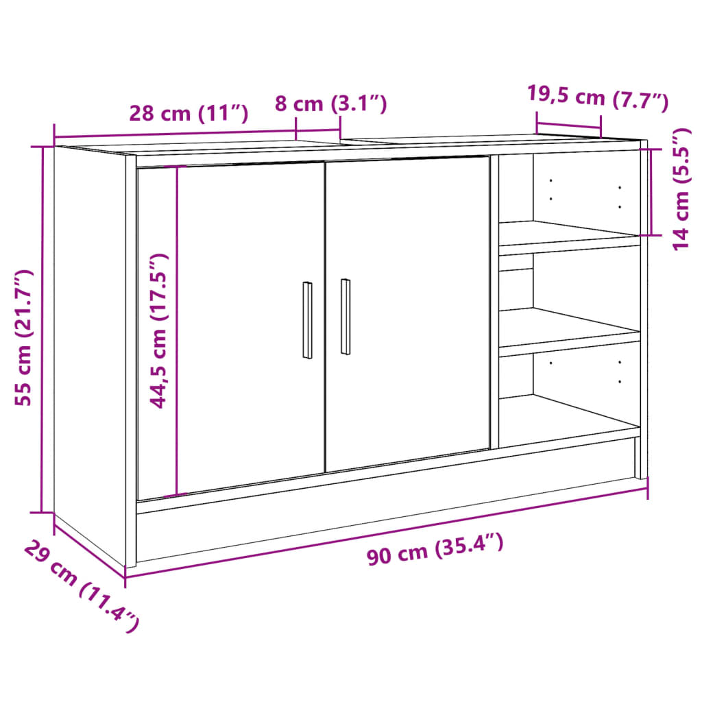 vidaXL Sink Cabinet White 90x29x55 cm Engineered Wood