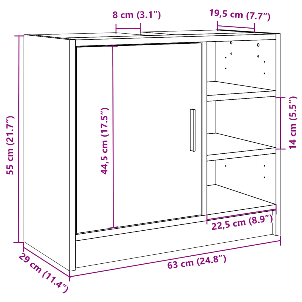 vidaXL Sink Cabinet Concrete Grey 63x29x55 cm Engineered Wood