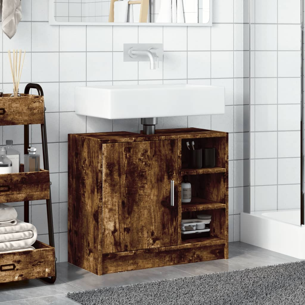 vidaXL Sink Cabinet Smoked Oak 63x29x55 cm Engineered Wood