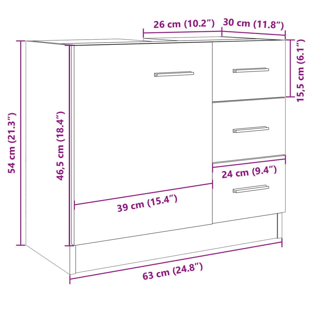 vidaXL Sink Cabinet Sonoma Oak 63x30x54 cm Engineered Wood