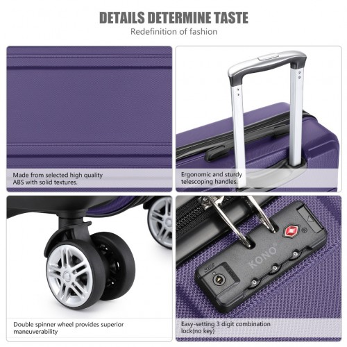 K1871-1L - Kono ABS 20 Inch Sculpted Horizontal Design Cabin Luggage - Purple