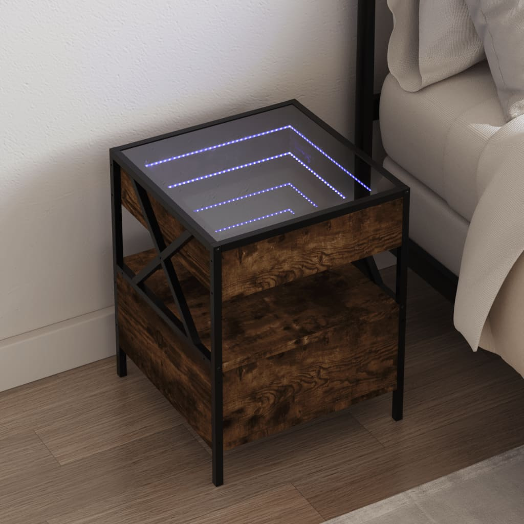 vidaXL Bedside Table with Infinity LED Smoked Oak 40x40x51 cm