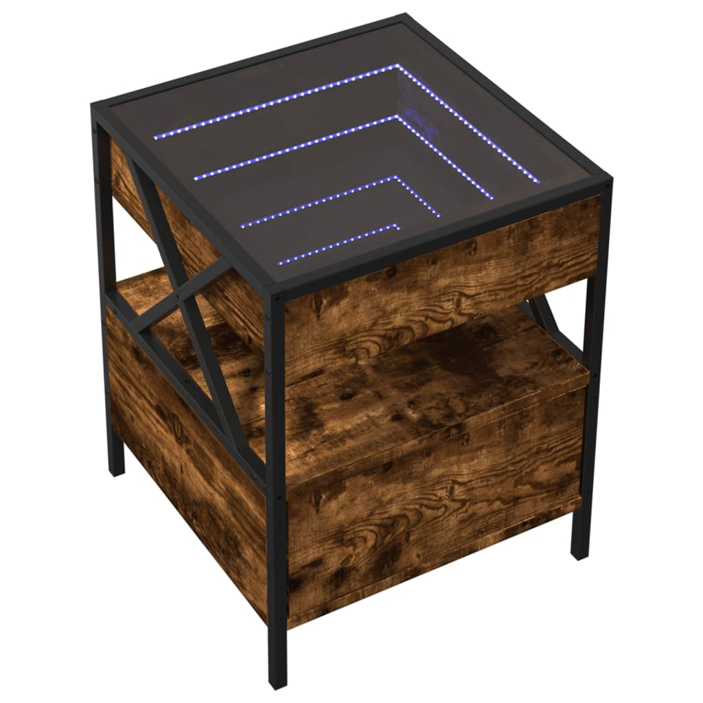 vidaXL Bedside Table with Infinity LED Smoked Oak 40x40x51 cm