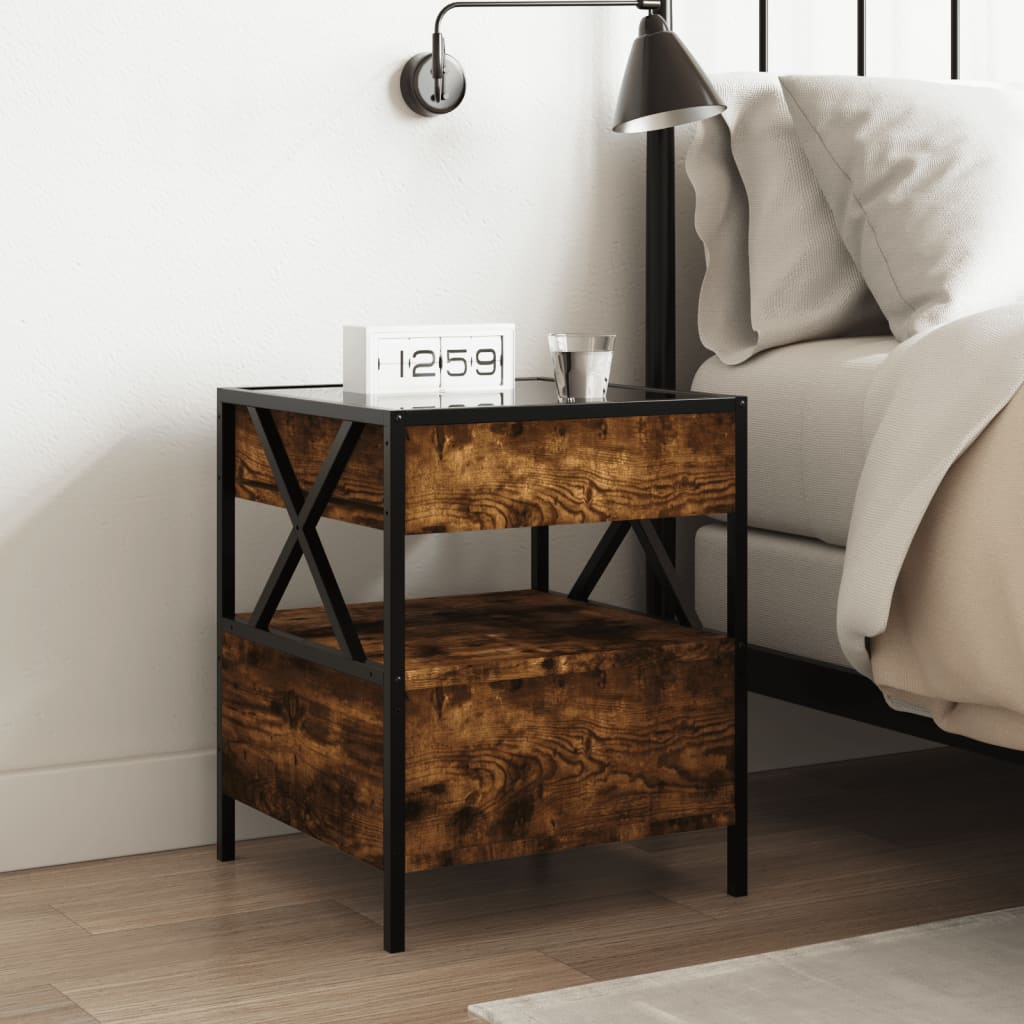 vidaXL Bedside Table with Infinity LED Smoked Oak 40x40x51 cm