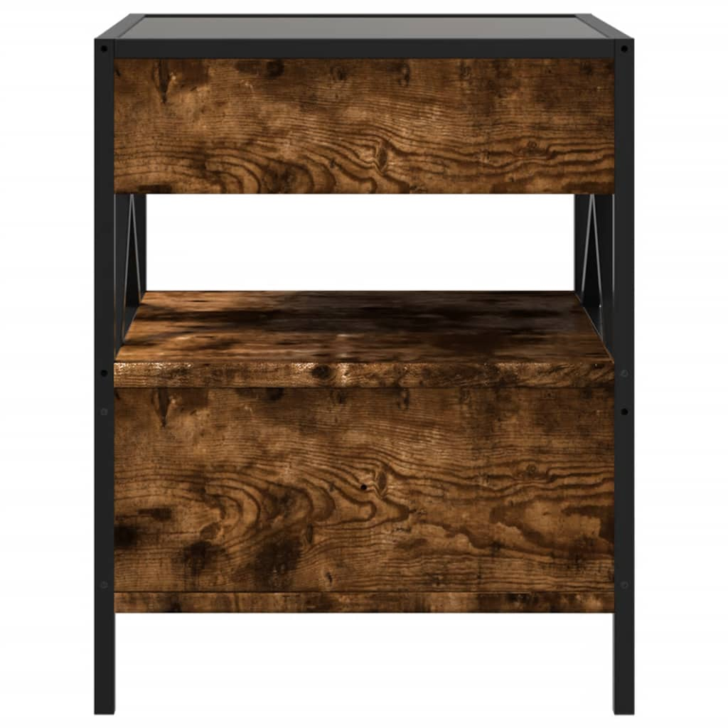 vidaXL Bedside Table with Infinity LED Smoked Oak 40x40x51 cm