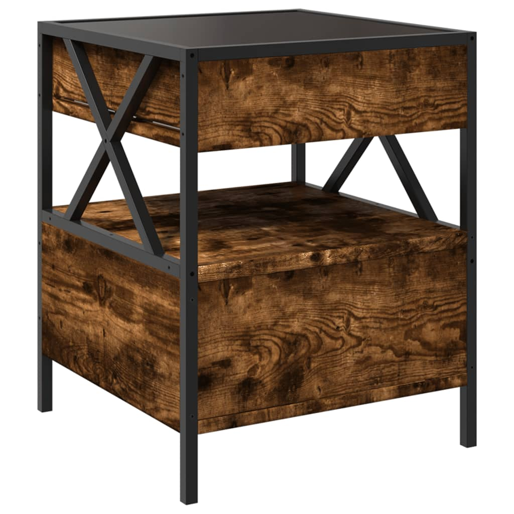 vidaXL Bedside Table with Infinity LED Smoked Oak 40x40x51 cm