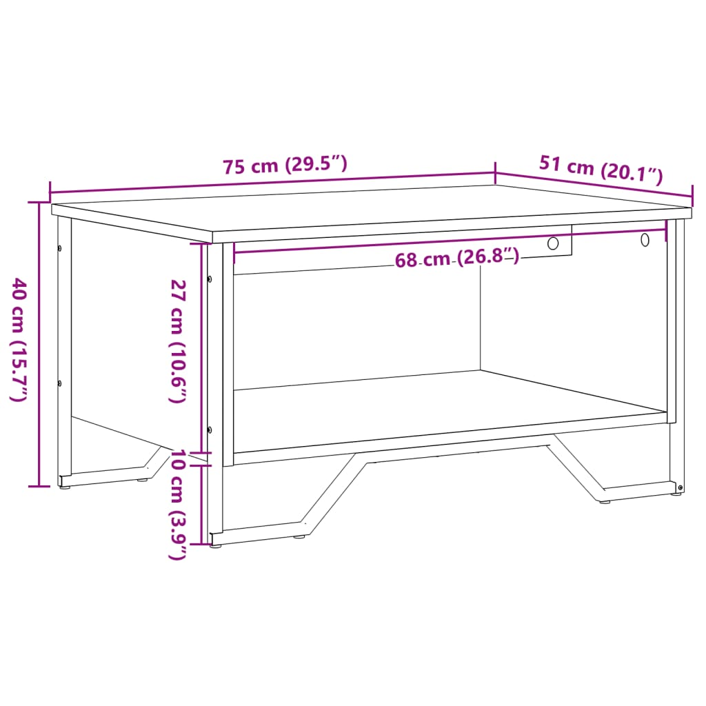 vidaXL Coffee Table Black 75x51x40 cm Engineered Wood