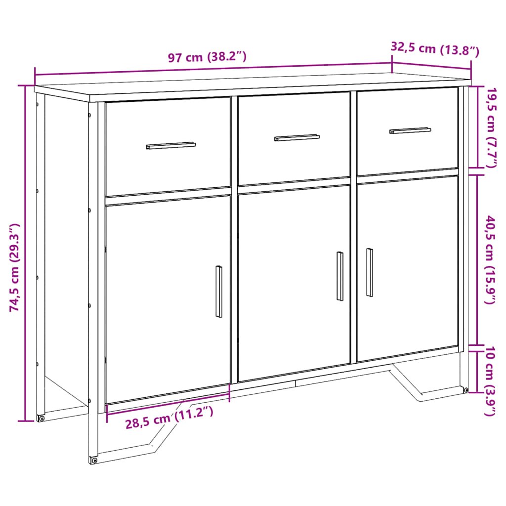 vidaXL Sideboard Black 97x32.5x74.5 cm Engineered Wood