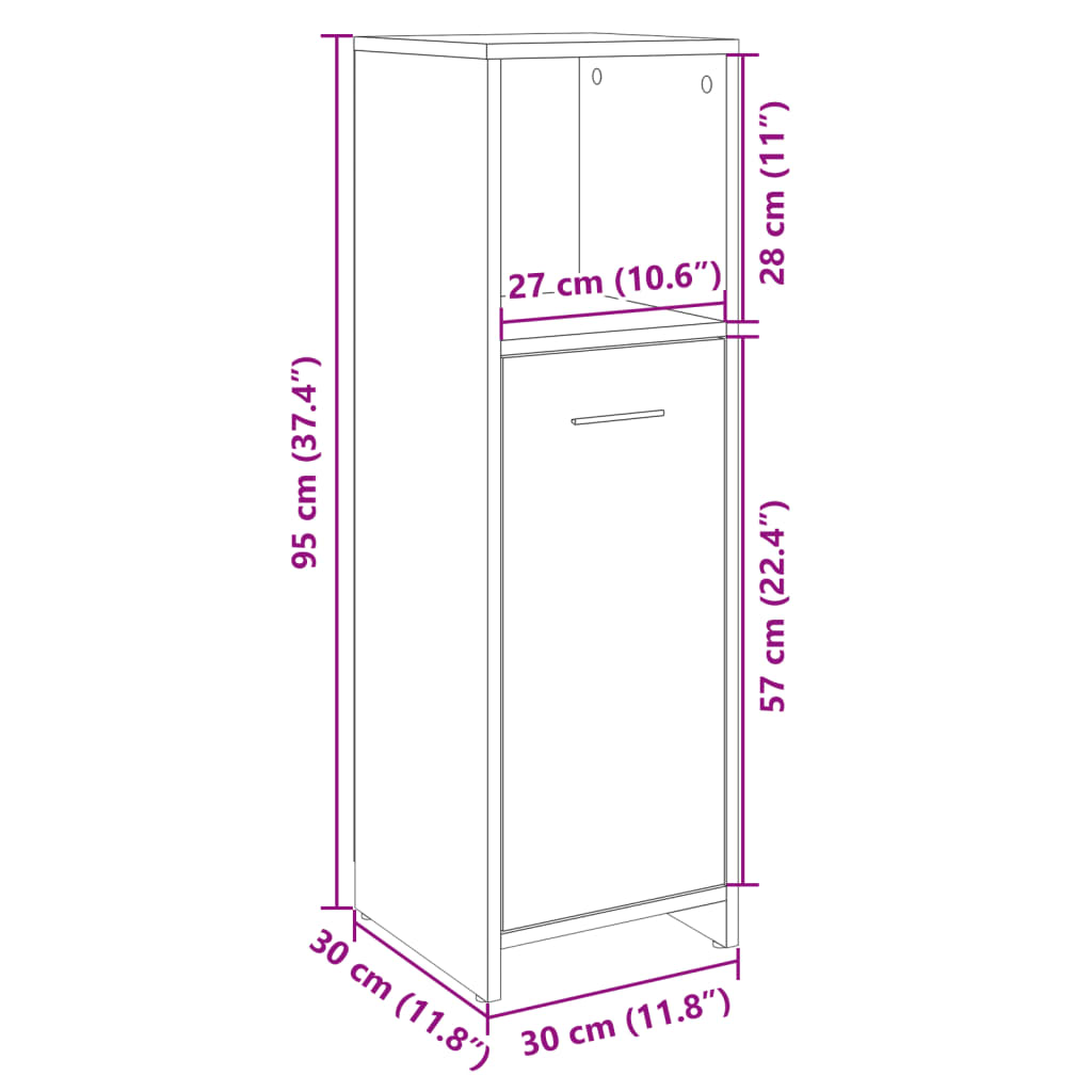 vidaXL Bathroom Cabinet Sonoma Oak 30x30x95 cm Engineered Wood