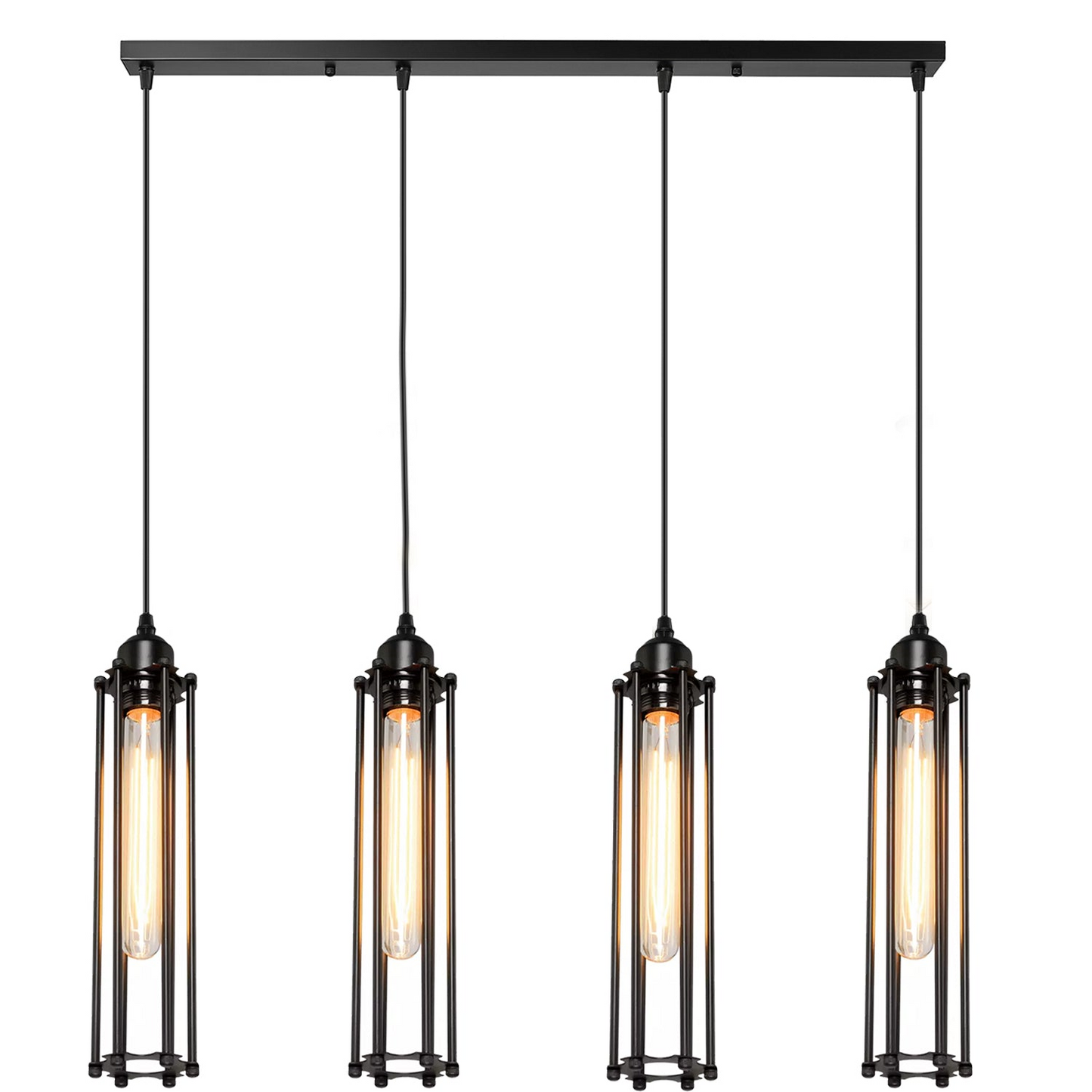 Industrial Black 4 Way Pendant Light Long Wire Cage~1495