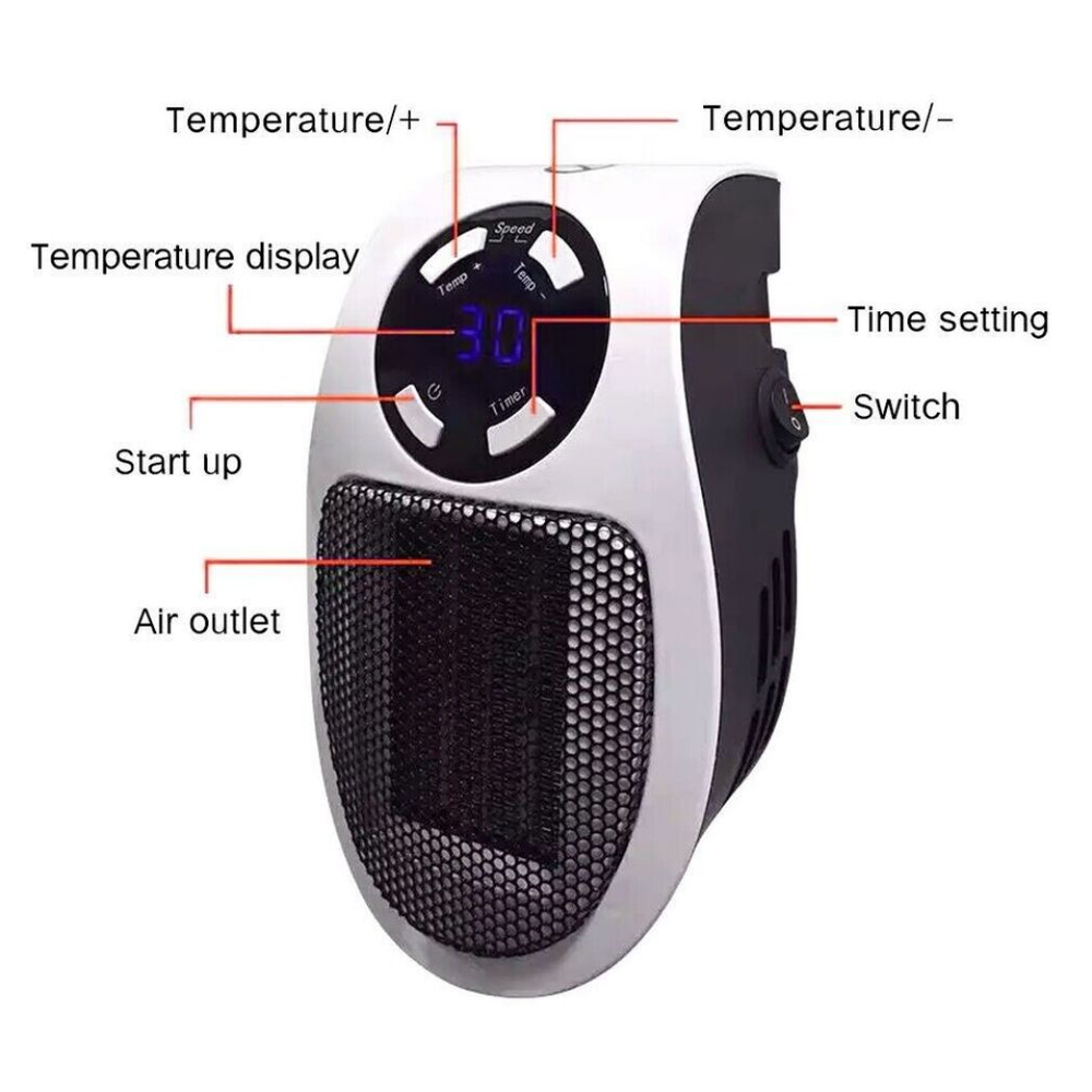 Portable Plug in Wall Space Heater Digital Timer Electric Personal Heater Fan US