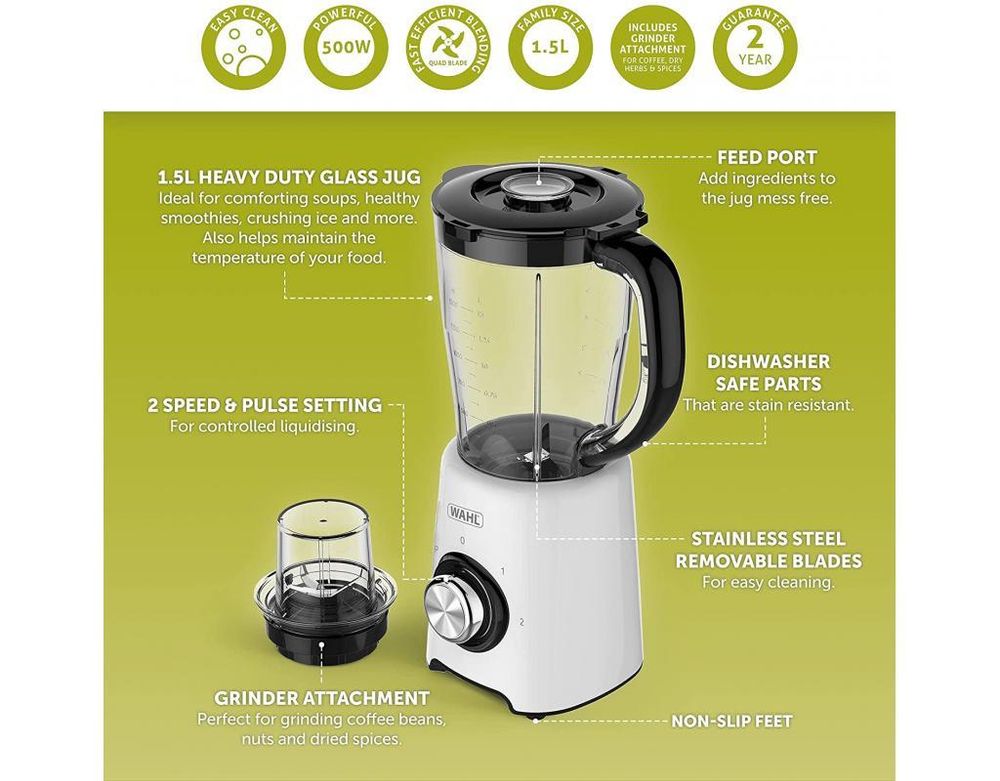 Wahl 500W 1.5L Table Blender with Grinder Attachment- ZY122