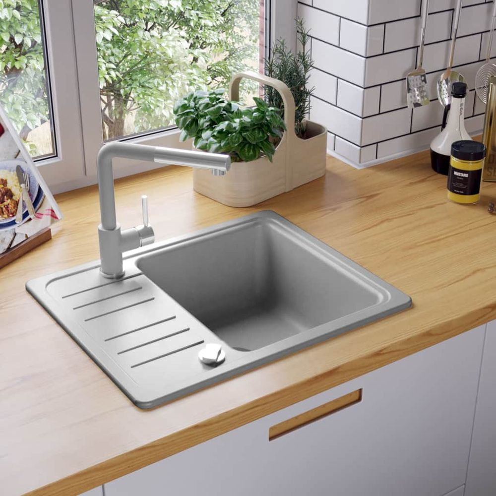 vidaXL Granite Kitchen Sink Single Basin Beige