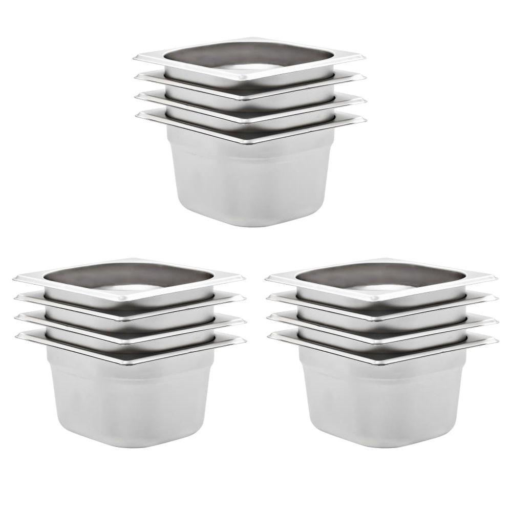 vidaXL Gastronorm Containers 12 pcs GN 1/6 65 mm Stainless Steel