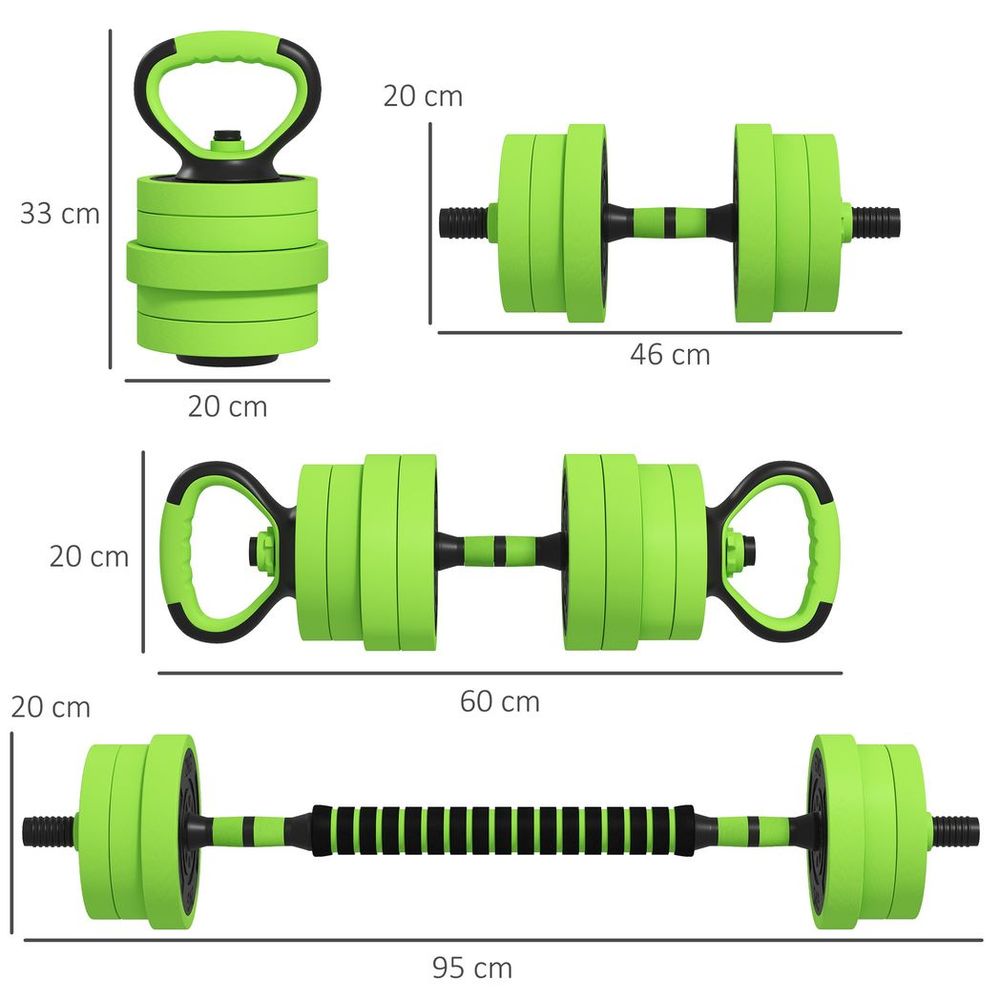 4-in-1 Weight Dumbbells Set, Barbell, Kettlebell, Push Up Stand, 20kg