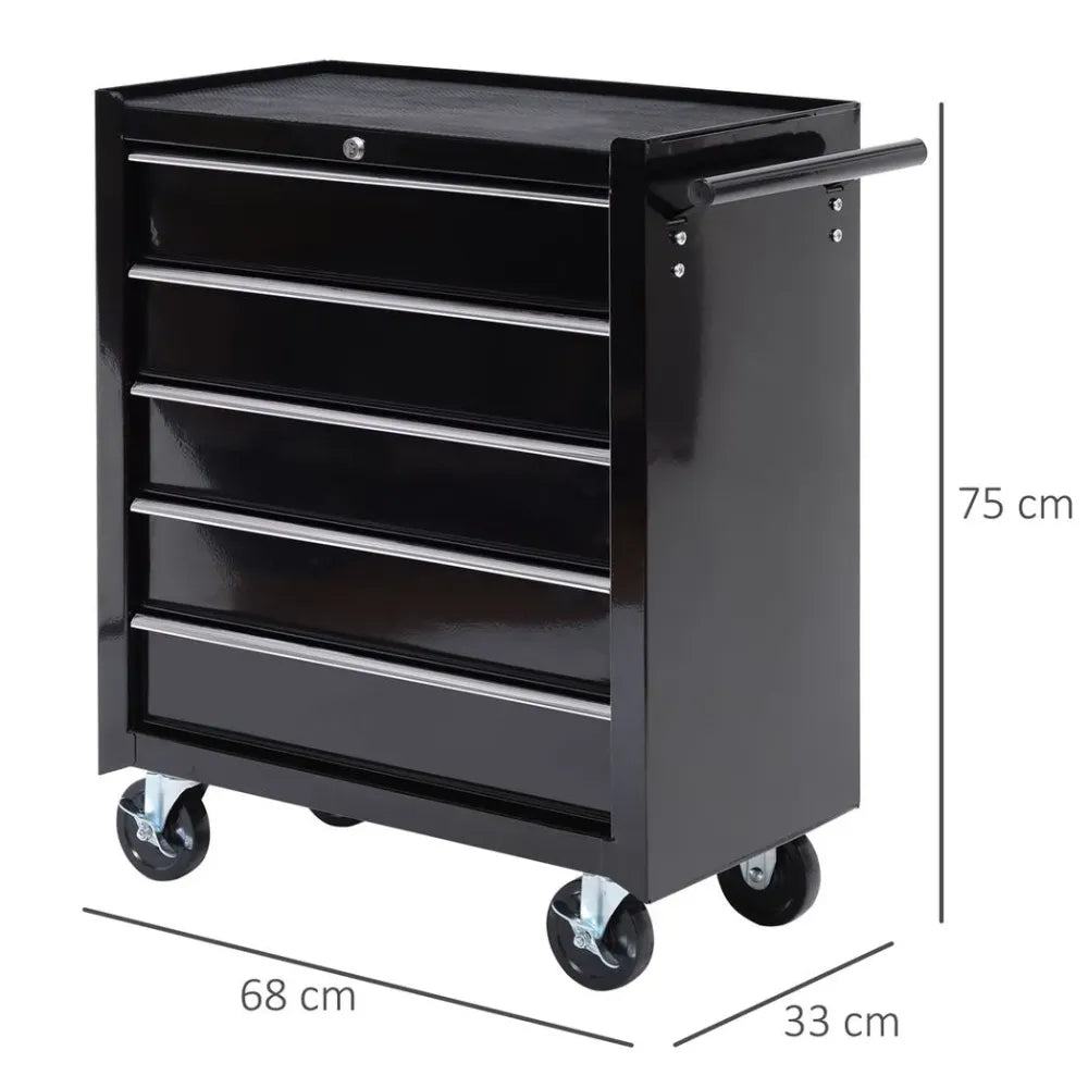 Steel 5-Drawer Tool Storage Cabinet Lockable w/ Wheels Handle 2 Keys Garage