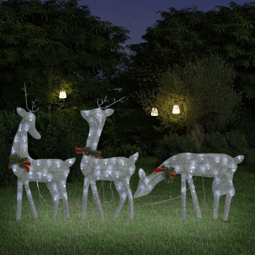 vidaXL Christmas Reindeer Family 270x7x90 cm Silver Cold White Mesh