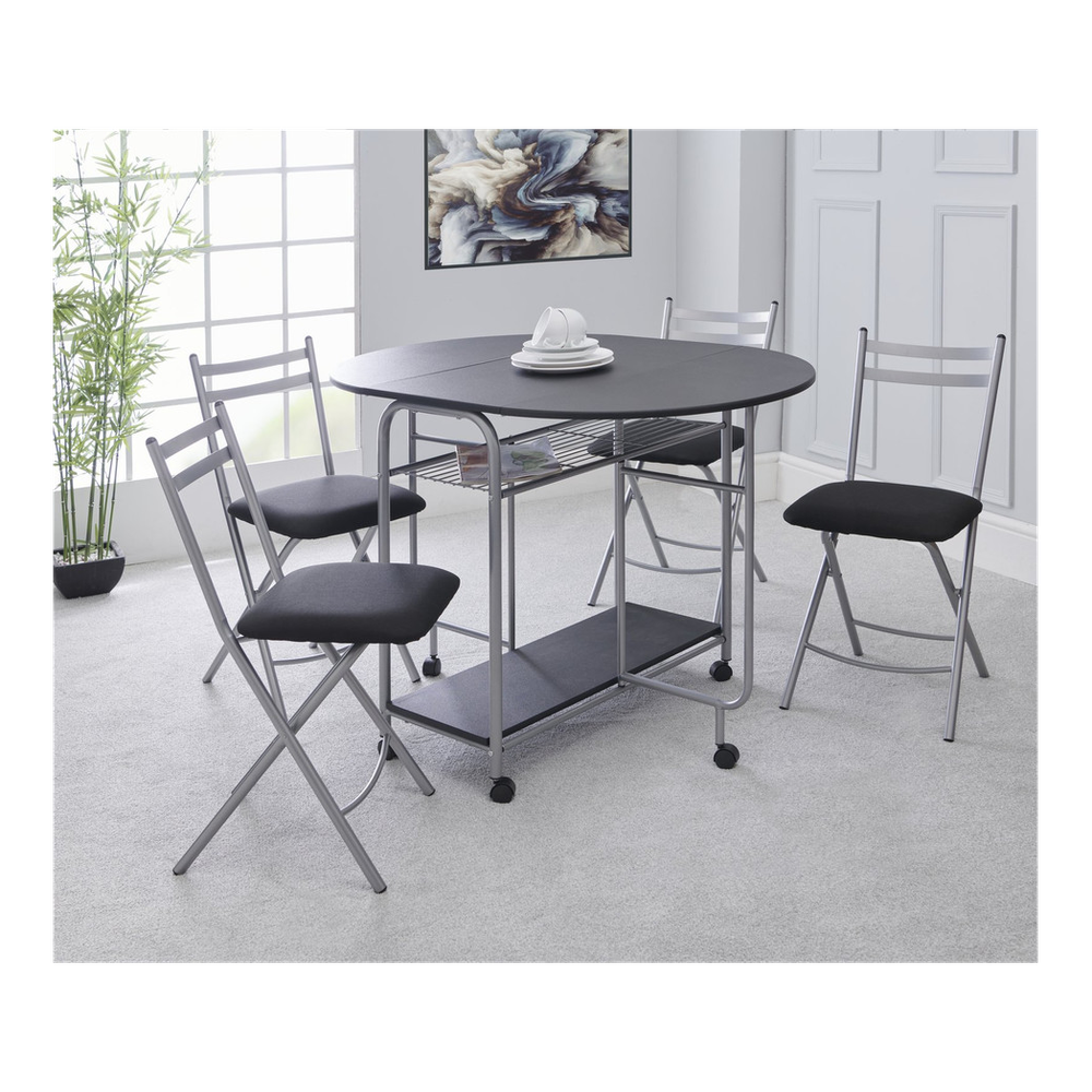 Stowaway 4 seat dining set - black / silver